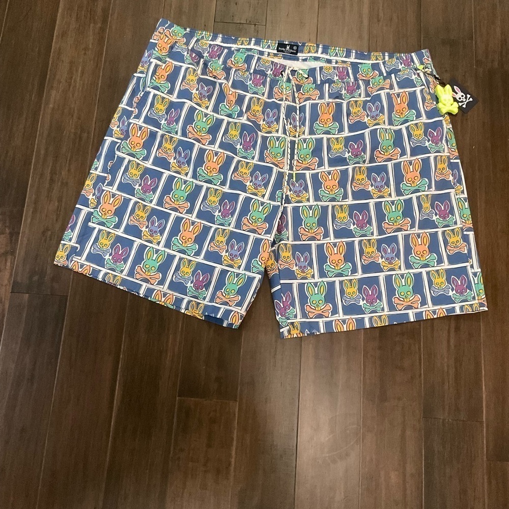 Psycho Bunny Men's Big And Tall James Bunny In A Box Swim Trunks Size 5XLT